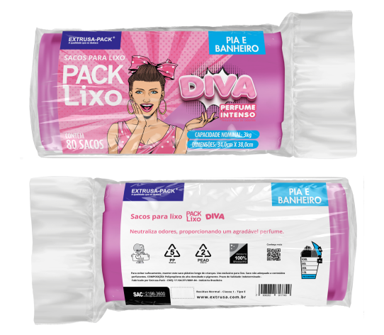 Saco de Lixo Rosa Diva Perfume Tutti-Frutti Pia e Banheiro - Rolo c/80 un. (34 x 38cm)