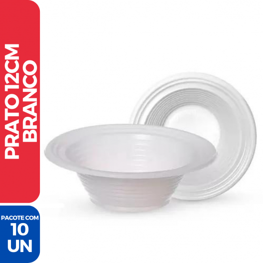 Prato Plástico Descartável 12cm Branco Fundo - 10 Unidades