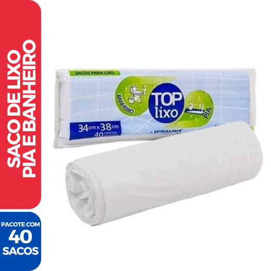 Rolo Saco Lixo Top P/ Pia Banheiro Branco 34x38 - 40 Sacos