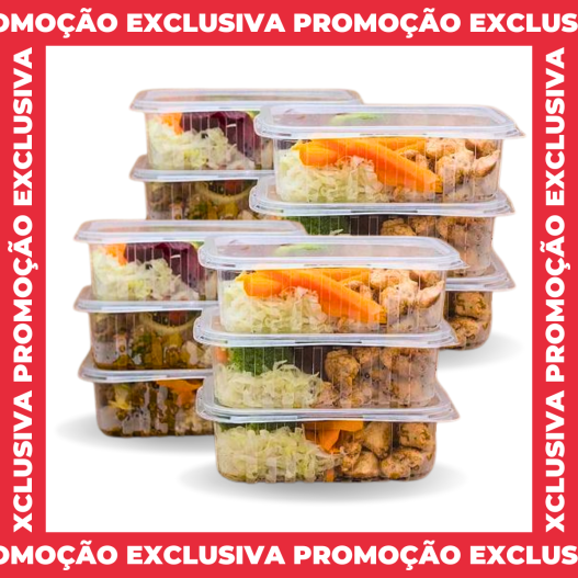 Pote Retangular C/ Tampa Marmitinha Marmita Fit Freezer e Microoondas 500ML - 144 Unidades