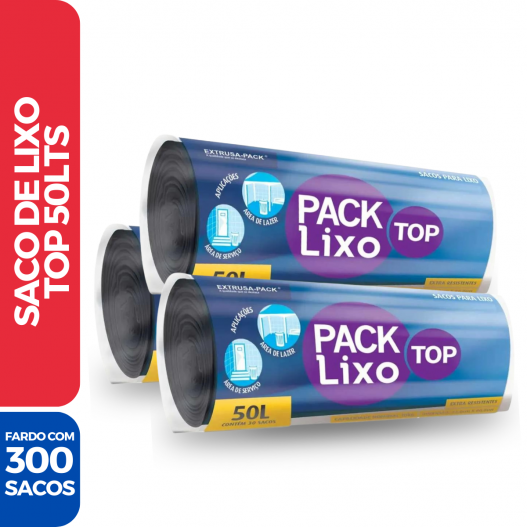 Rolo Saco Lixo Top Preto Picotado Resistente 50LTS 63x80 - 300 Sacos