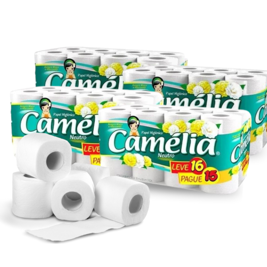 Rolo Papel Higiênico 30MTS Camélia Folha Simples- 64 Unidades