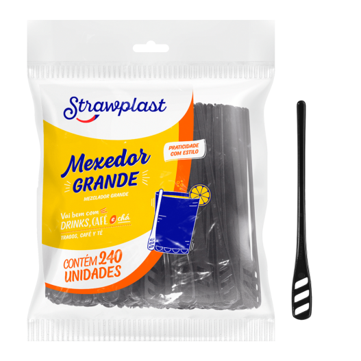 Pá Mexedor Grande Preto 11cm Café Drink Strawplast - 240 Unidades
