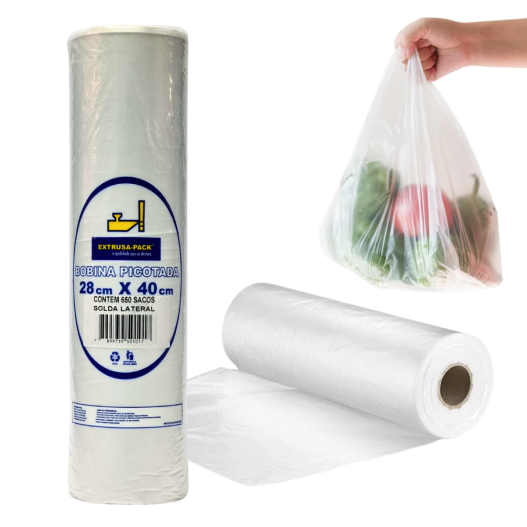 Rolo Bobina Plástica Picotada Sacos Alimentos Transparente B-SL 28x40 Extrusa-Pack - 3900 Unidades