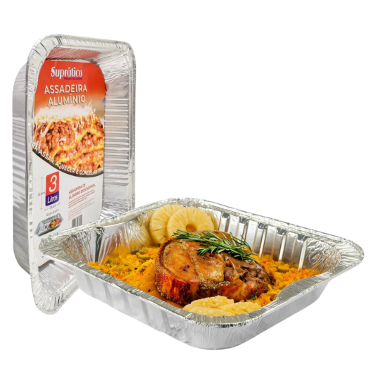 Assadeira Descartável Alumínio Retangular Natal Fim de Ano Ceia 3LTS Supratico - 10 Unidades