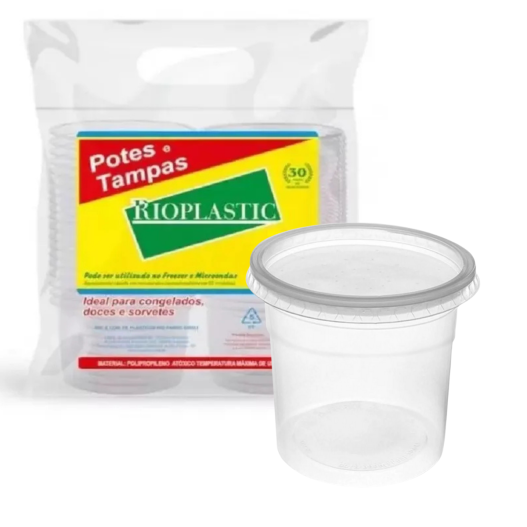 Kit Pote Descartável Tampa Transparente 1800ML Rioplastic - 15 Unidades