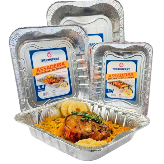 Assadeira Forma Descartável Alumínio Retangular 3750ml Thermoprat - 12 Unidades