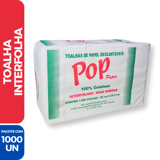 Papel Toalha Interfolha 20 X 20.5 Pop Paper P/ Mãos - 1000 Unidades