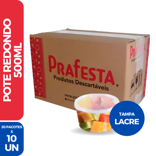 Pote Redondo Tampa C/ Lacre 500ML - 20 Pacotes de 10 Unidades