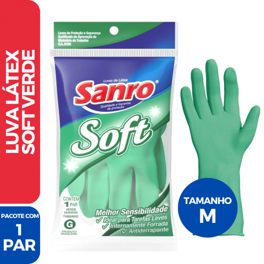 Luva Látex Multiuso Limpeza Soft Verde Sanro ( M ) - 1 Par