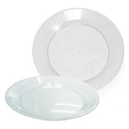 Prato Acrílico Redondo Refeição Resistente Cristal 22cm - 200 Unidades