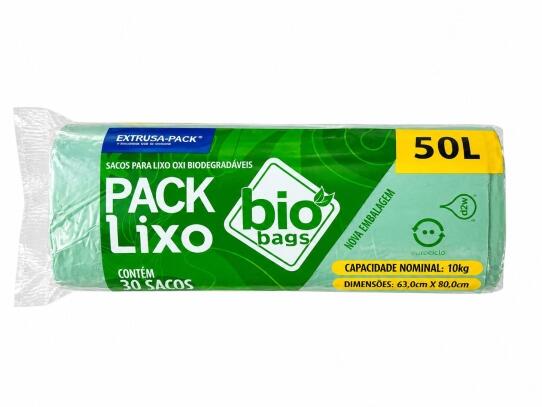 Saco de Lixo Biobag Biodegradável Verde 50LTS 63x80 - 30 Sacos