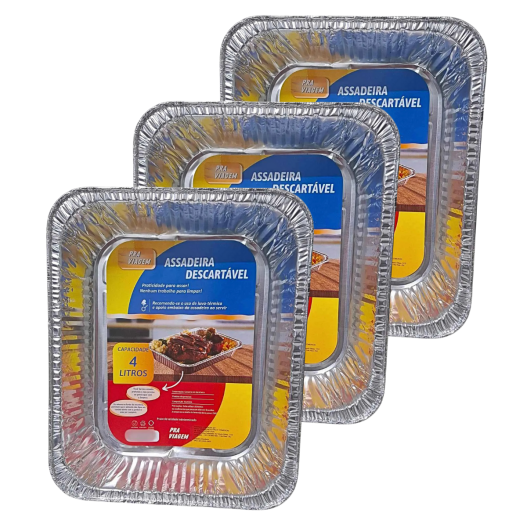 Assadeira Descartável Alumínio Retangular Natal Fim de Ano Ceia 4LTS Pra Viagem - 5 Unidades