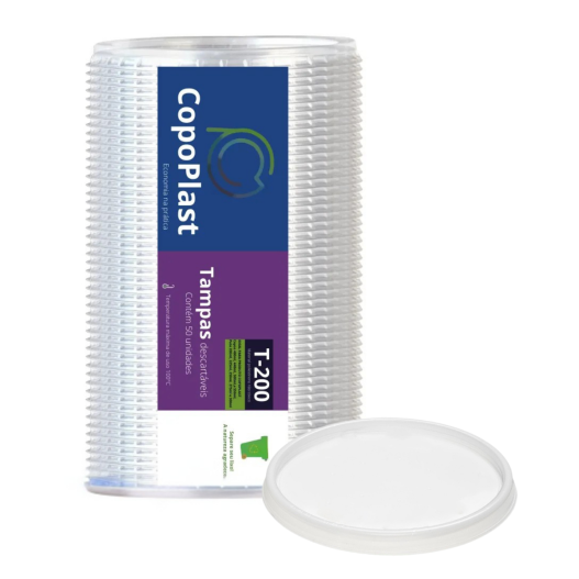 Tampa P/ Pote Descartável PS Transparente 200/250ML Copoplast - 50 Unidades