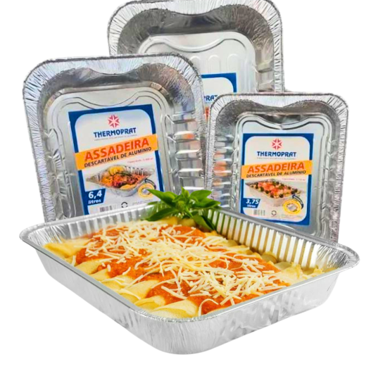 Assadeira Forma Descartável Alumínio Retangular 6400ml Thermoprat - 12 Unidades