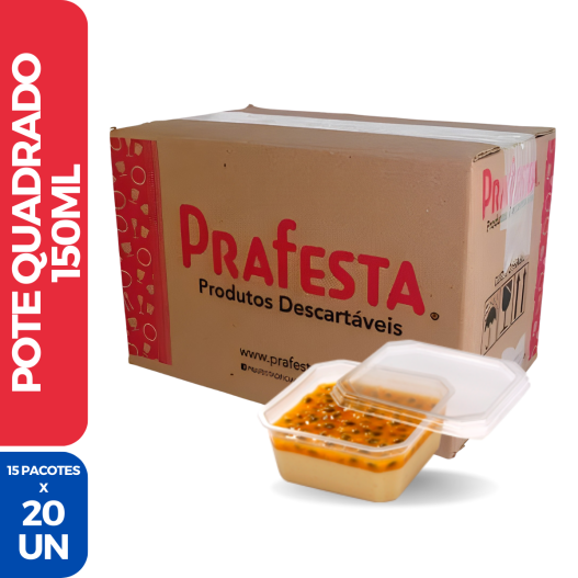 Pote Quadrado C/ Tampa 150ML - 15 Pacotes de 20 Unidades