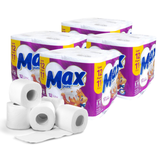 Rolo Papel Higiênico 30MTS Max Pure Folha Dupla Neutro - 72 Unidades
