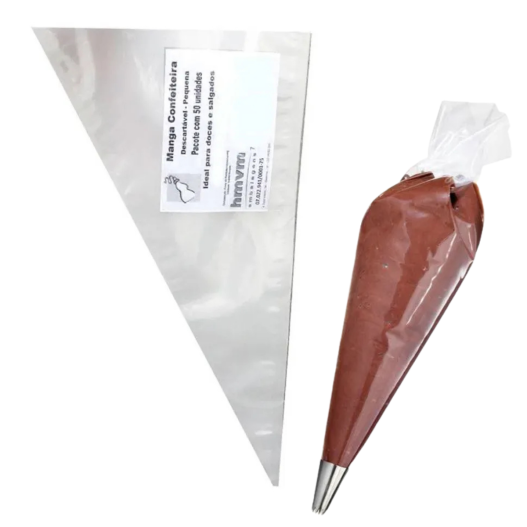 Saco Manga Confeitar Descartável Resistente Plástico Grande 26x47 Confeiteiro HMVM - 50 Unidades