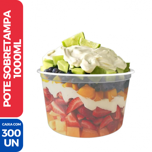 Pote Descartável Redondo Doce C/ Sobretampa 1000ML - 300 Unidades