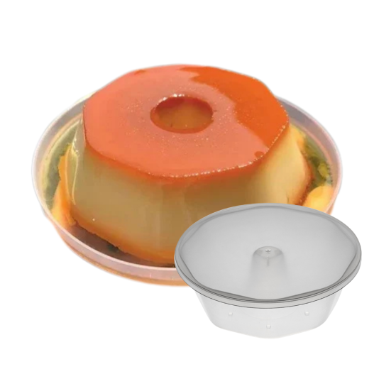 Forma Descartável Pudim Redonda Tamanho Grande 500ML C/ Tampa Plastilania - 6 Unidades