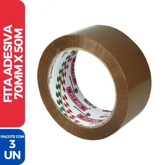 Fita Adesiva Marrom P/ Embalagem 70mm x 50mt - 3 Unidades