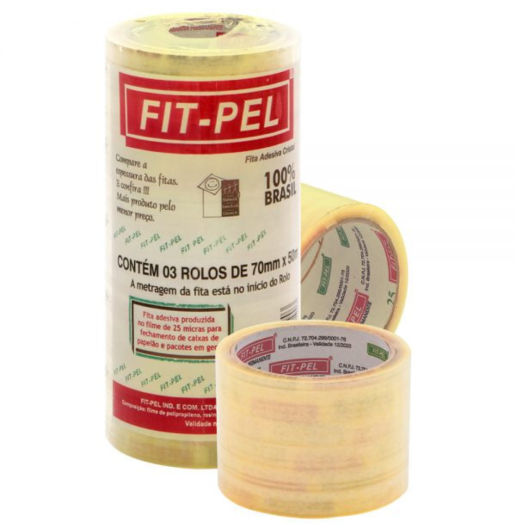 Fita Adesiva Cristal P/ Embalagem 70mm x 50mt - 3 Unidades