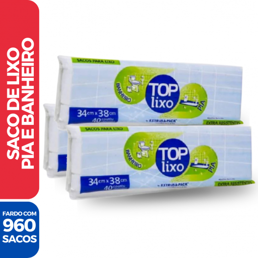 Rolo Saco Lixo Top P/ Pia Banheiro Branco 34x38 - 960 Sacos