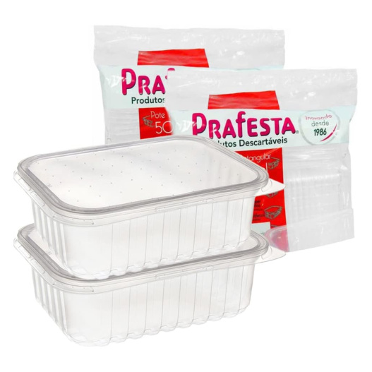Pote Retangular C/ Tampa Marmitinha Marmita Fit Freezer e Microoondas 500ML - 24 Unidades