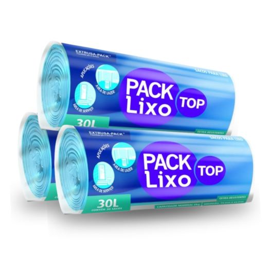 Rolo Saco Lixo Top Azul Picotado Resistente 30LTS 59x62 - 300 Sacos