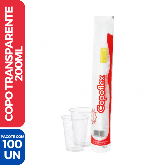 Copo Plástico Transparente Descartável 200ml - 100 Unidades