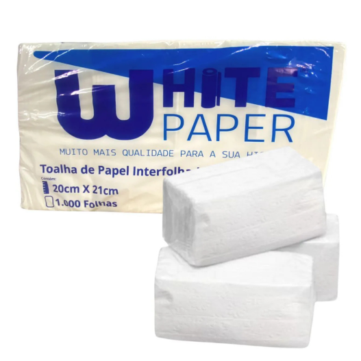 Papel Toalha Interfolha Branco Celulose 20x21 White Paper - 1000 Unidades